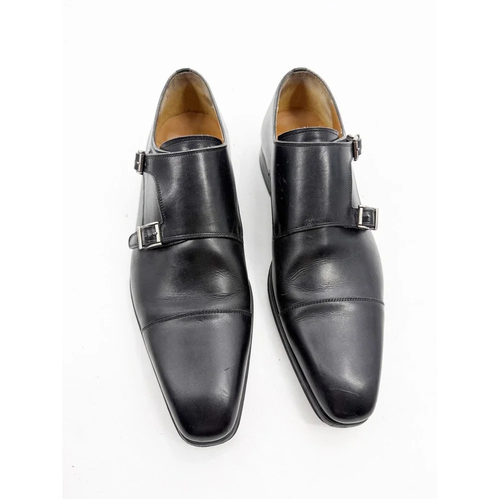 Magnanni for Neiman Marcus Mens Black Leather Double Monk Strap Shoes 10 M